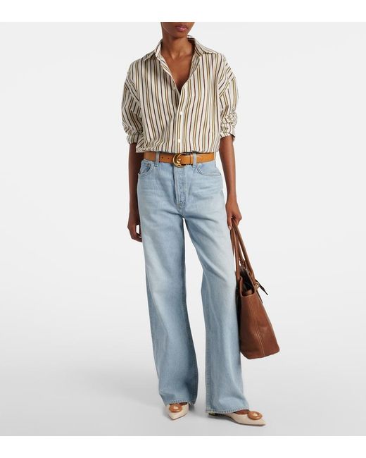 Aquazzura Brown Hoop Leather-Trimmed Ballet Flats