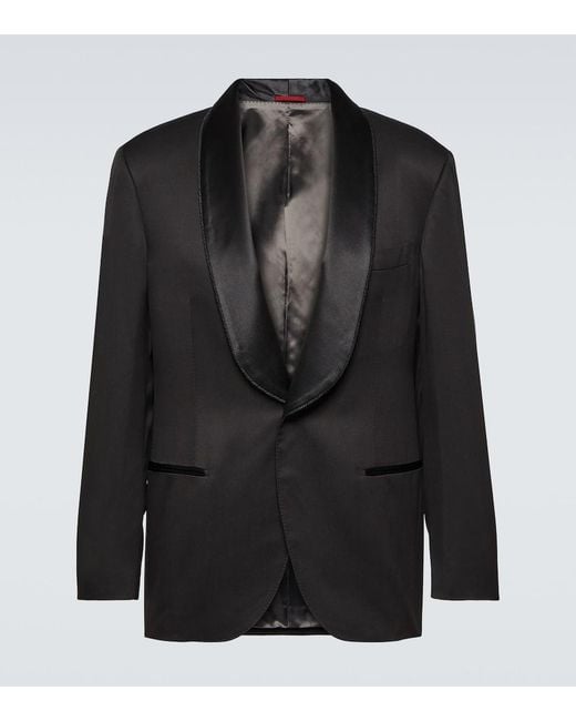 Brunello Cucinelli Black Single-Breasted Silk Tuxedo Jacket for men
