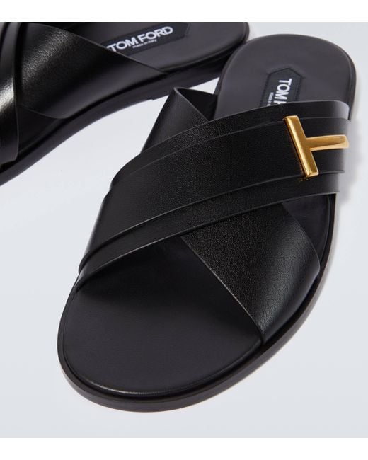 Tom Ford Black Preston T Icon Leather Sandals for men