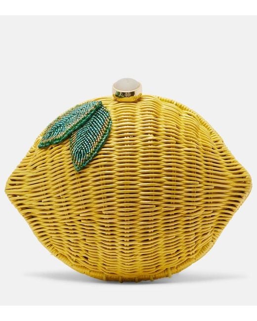 Judith Leiber Yellow Lemon Wicker Clutch