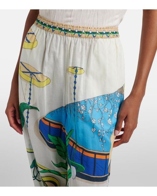 Tory Burch Blue Printed Cotton Tapered Pants