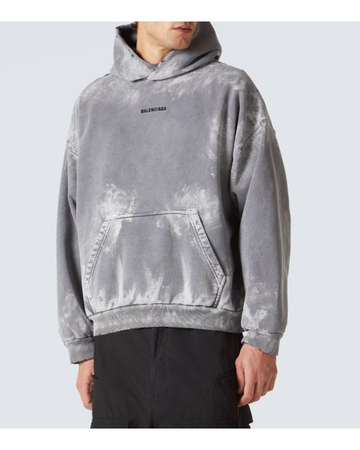 Balenciaga Distressed Cotton Jersey Hoodie in Grey for Men Lyst UK