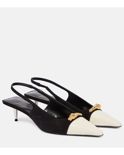 Gucci Tiger Head Slingback Pumps Women's Suede/leather in Black Lyst
