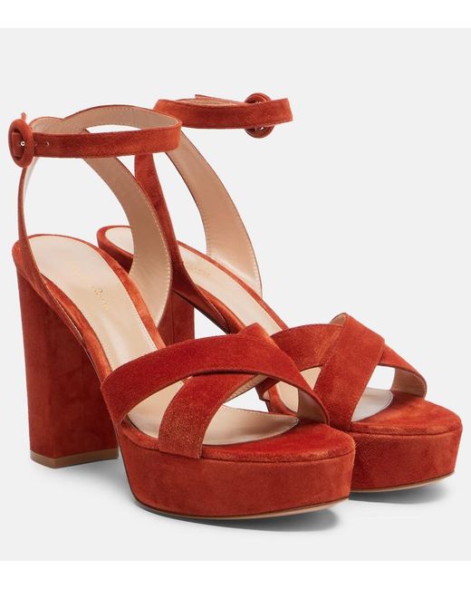 Gianvito Rossi Red Sabrina Suede Platform Sandals