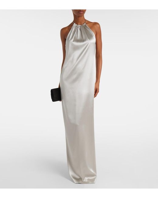 Ralph Lauren White Corra Halterneck Satin Gown