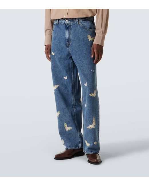 Our Legacy Blue Vast Cut Embroidered Straight Jeans for men