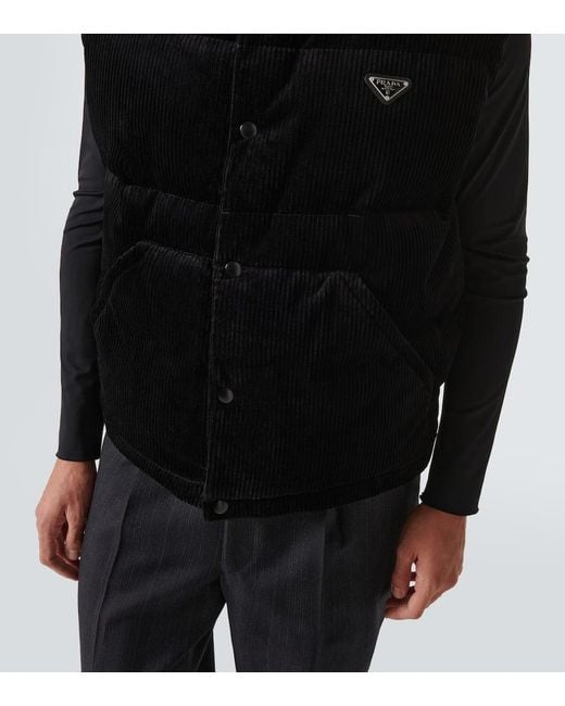 Prada Daunenweste Aus Baumwoll-Cord in Black für Herren