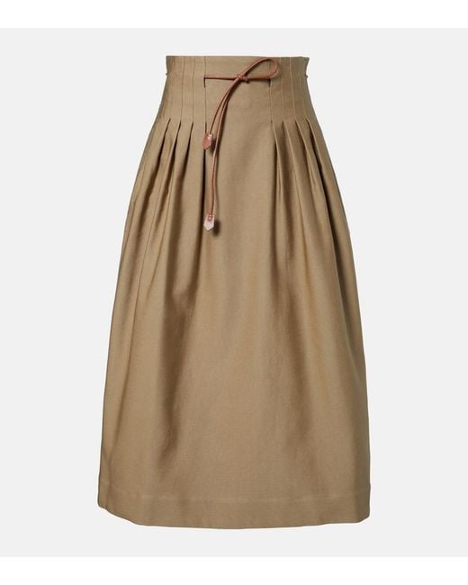 Max Mara Natural Tempio Belted Cotton Twill Midi Skirt