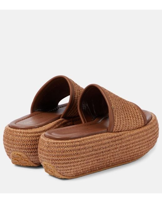 Gianvito Rossi Brown Amami Leather And Raffia Platform Mules