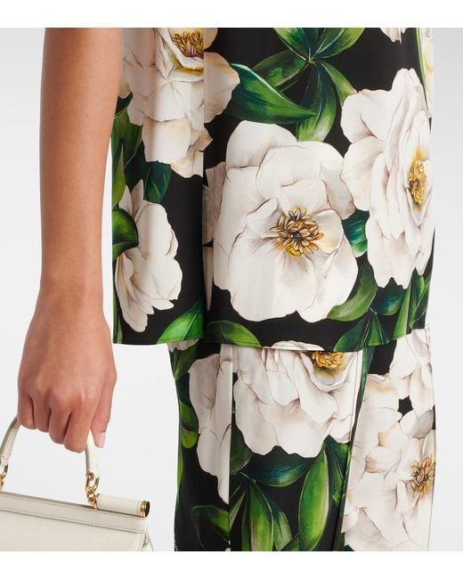 Dolce & Gabbana Green Floral Print Sleeveless Top