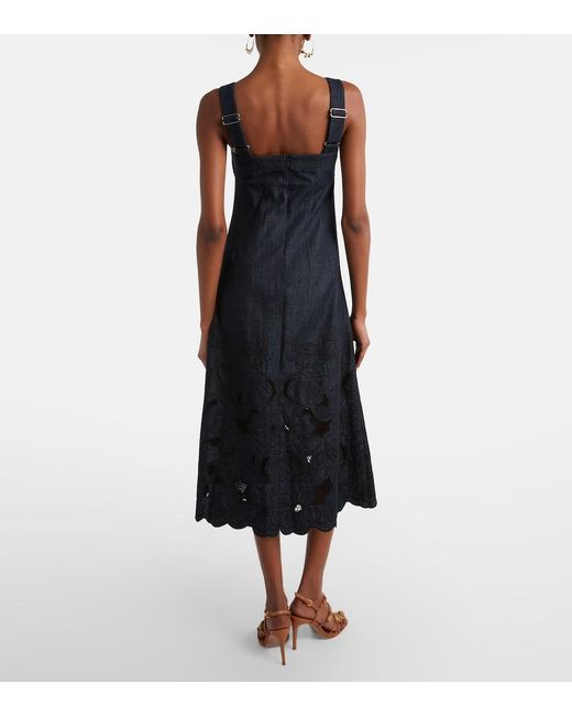 Veronica Beard Blue Rosaura Floral Denim Midi Dress
