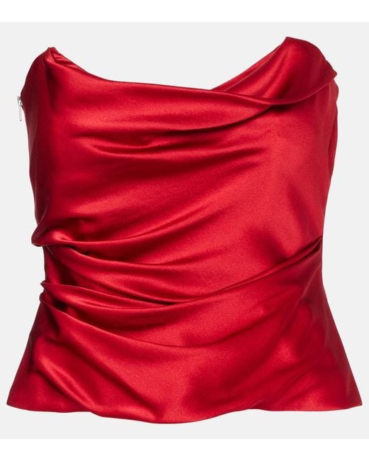 Bustier De Charmeuse De Seda Drapeado The Sei de color Red