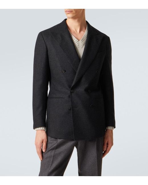 Saman Amel Black Prince Of Wales Check Wool Flannel Blazer for men
