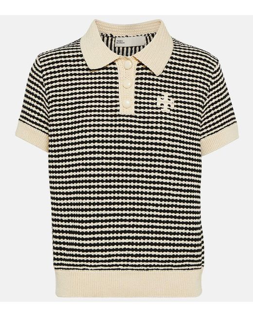 Tory Burch Black Crochet Cotton-blend Polo Shirt