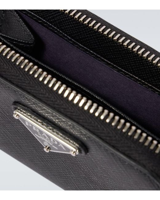Prada Black Logo Saffiano Leather Coin Purse for men
