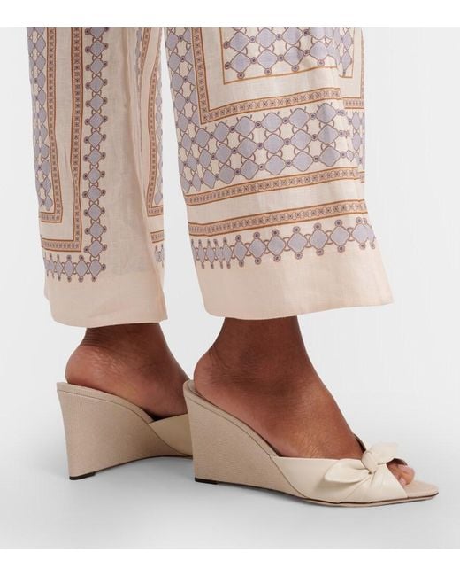 Jimmy Choo Natural Livi Leather-Trimmed Canvas Wedge Mules