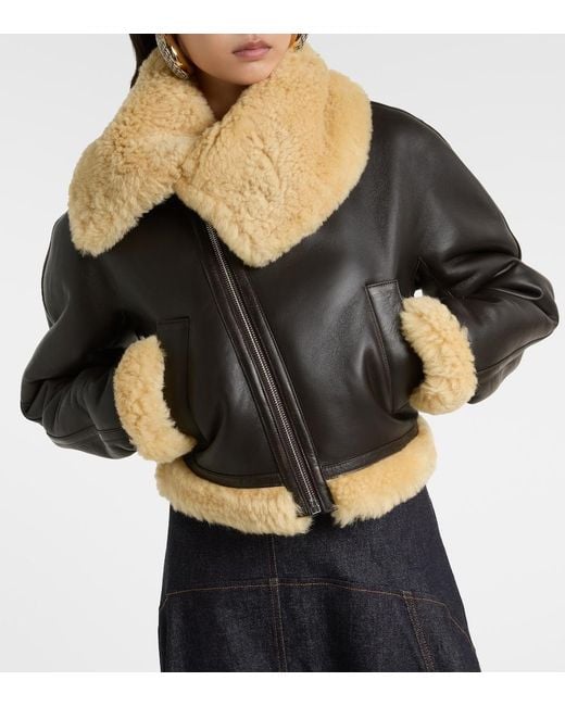 Jacquemus Black Aviatore Cropped Shearling-Trimmed Leather Jacket