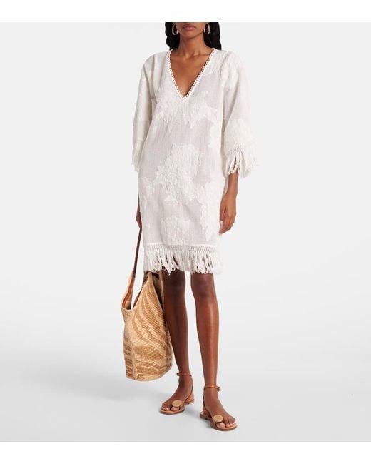 Vestido Corto En Mezcla De Algodon Bordado Farm Rio de color White