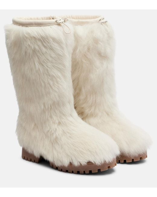 Yves Salomon White Shearling Mid-Calf Boots