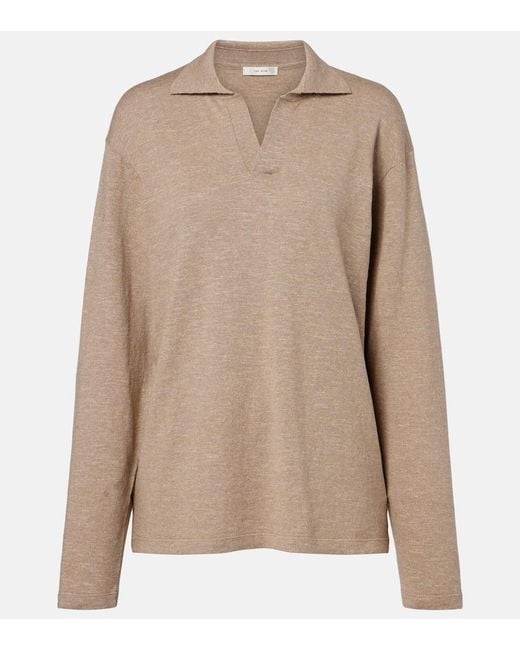 The Row Brown Niosa Cotton And Linen Polo Sweater