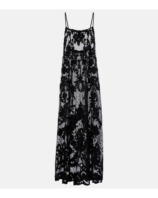 Juliet Dunn Black Embroidered Sheer Cotton Maxi Dress