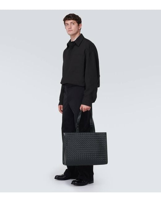 Bottega Veneta Black Cargo Intrecciato Leather Tote Bag for men