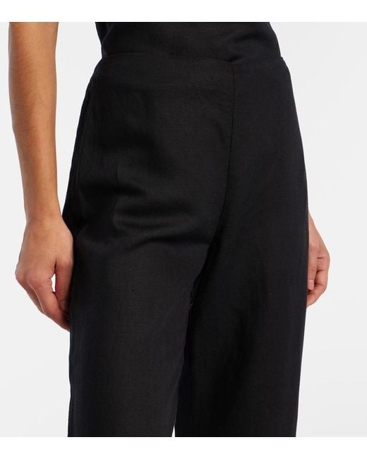 Staud Black Piha Linen-Blend Flared Pants