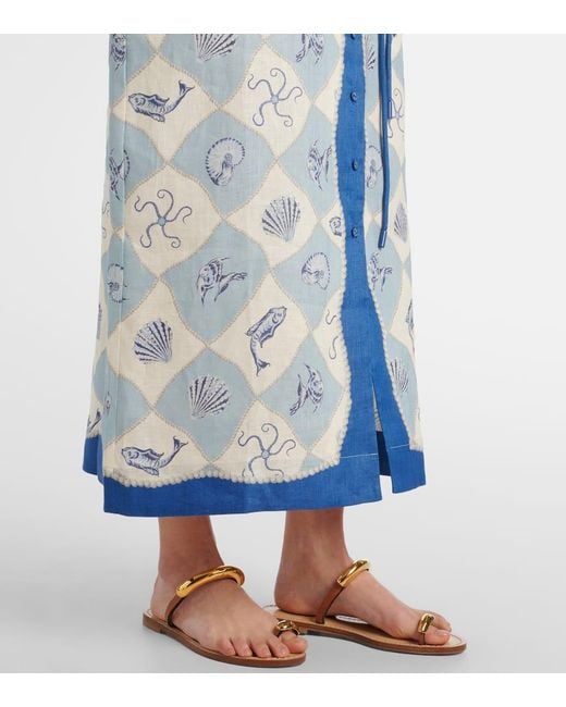 Vestido Camisero Pia De Lino Estampado ALÉMAIS de color Blue