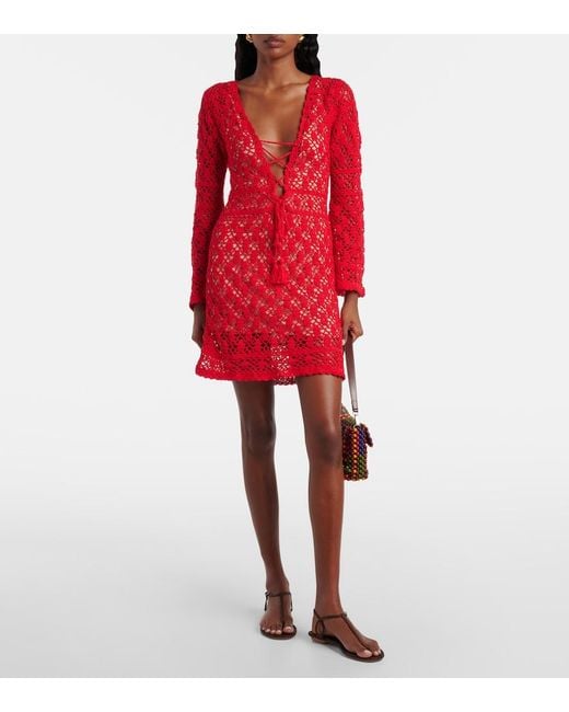 Anna Kosturova Red Bianca Crochet Cotton Minidress