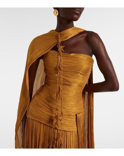 Marmar Halim Metallic Peplum Ruched Gown