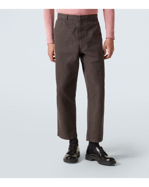 Prada Gray Leather-Trimmed Cotton Straight Pants for men