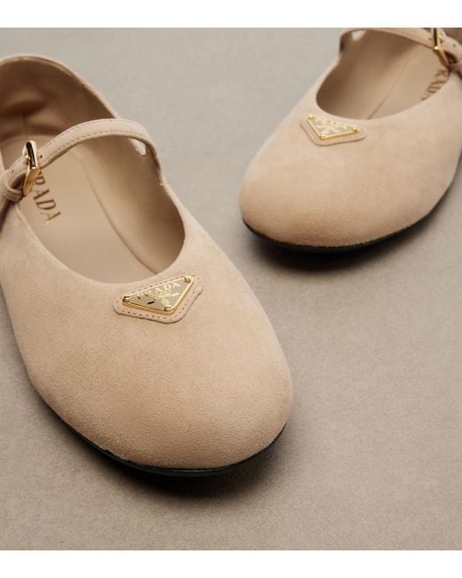 Prada Natural Suede Mary Jane Flats
