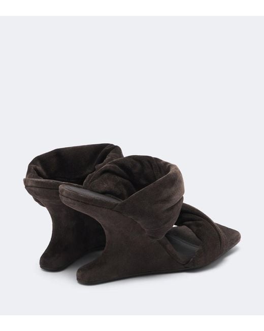 Rick Owens Black Twisted Cantilever Suede Wedge Mules