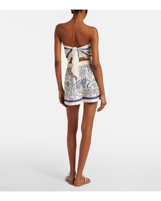 Jonathan Simkhai Blue Keaton Printed Linen-Blend Shorts