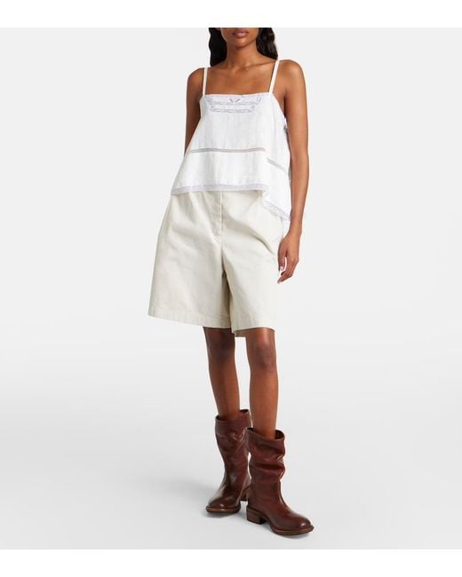Bermudas De Gabardina De Algodon Prada de color White