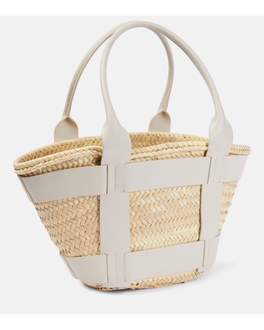 DeMellier London Natural Santorini Leather-trimmed Straw Tote Bag