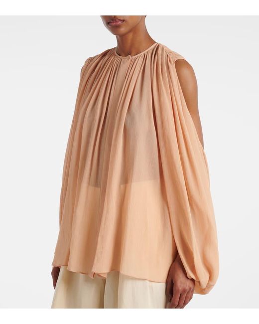 Stella McCartney Natural Draped Silk Chiffon Blouse