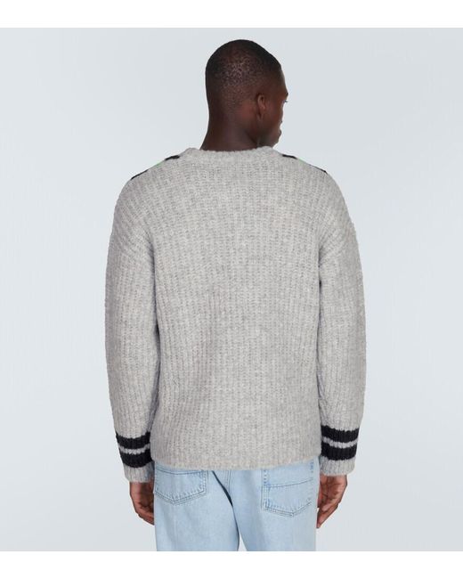 ERL Gray Embroidered Wool-Blend Sweater for men