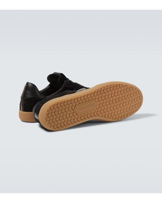 Tom Ford Black Leather-Trimmed Suede Sneakers for men