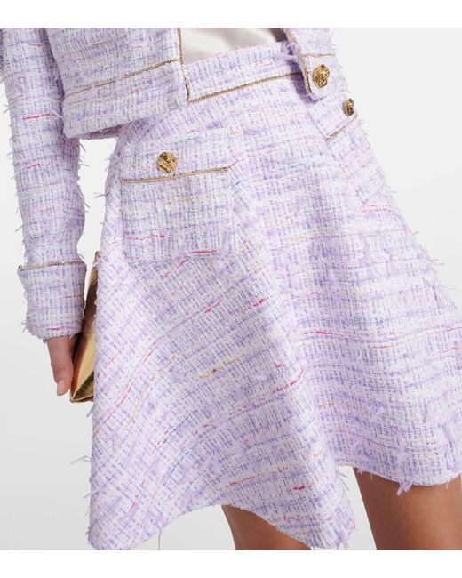 Minigonna in tweed di misto cotone a vita alta di Nina Ricci in White
