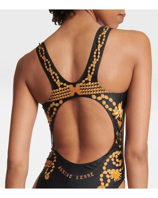 MARINE SERRE Black Printed Swimsuit