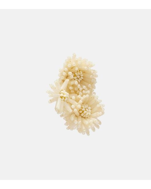 Oscar de la Renta White Pompom Beaded Clip-On Earrings
