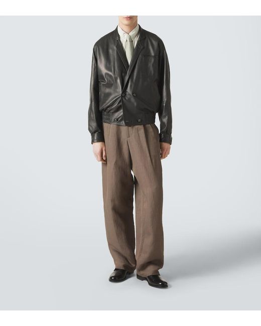 Giorgio Armani Brown Archivio Linen-Blend Straight Pants for men
