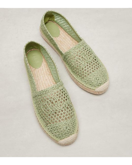 Chloé Green Isla Leather-Trimmed Crochet Espadrilles