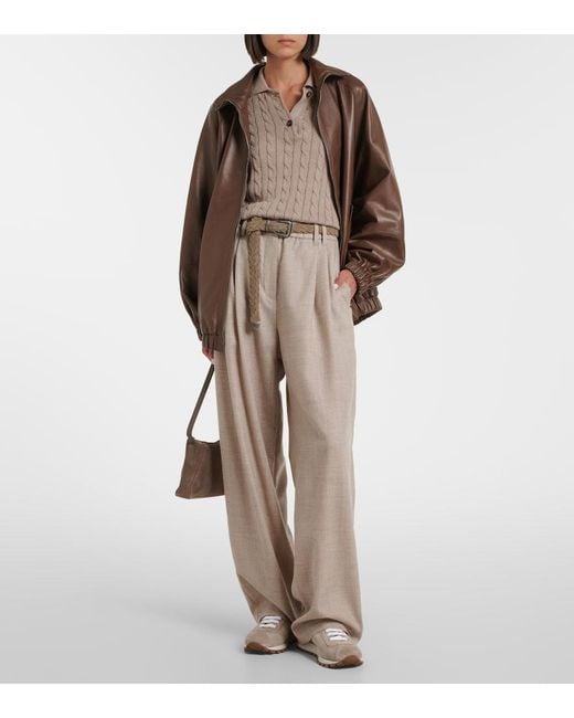 Brunello Cucinelli Natural Monili Virgin Wool Wide-Leg Pants