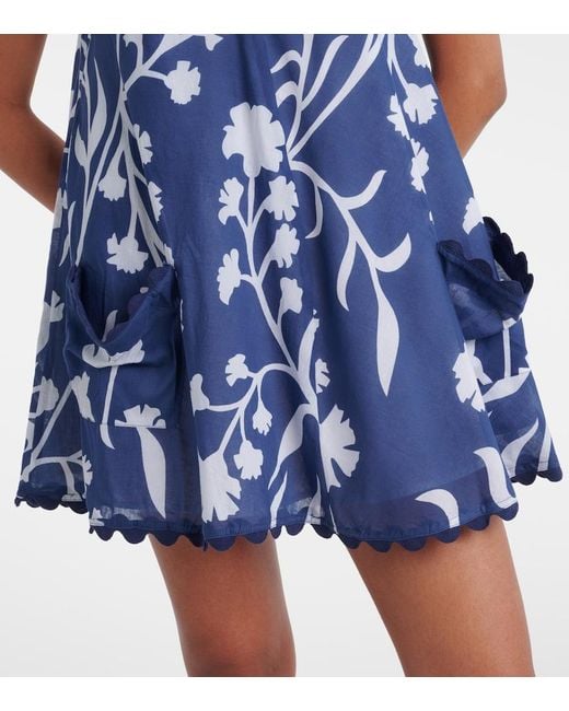 Juliet Dunn Blue Floral Scalloped Cotton Minidress
