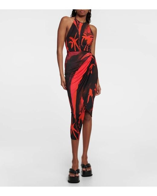 Louisa Ballou Red Coastline Printed Midi Skirt