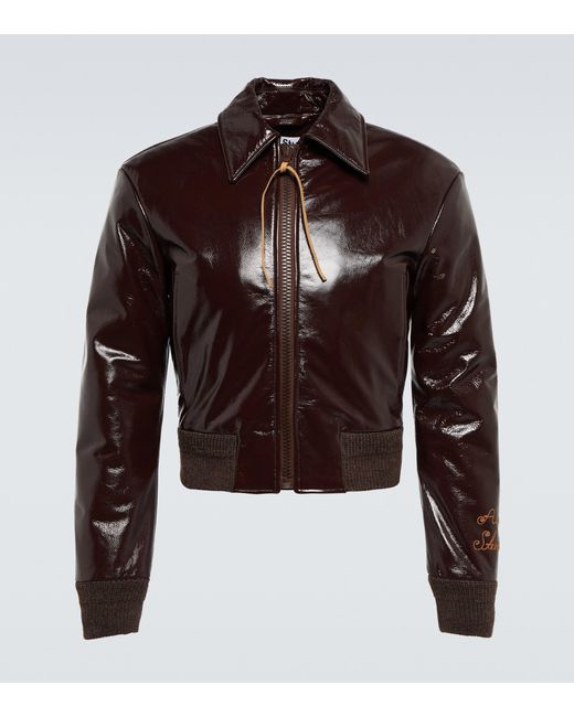 Acne Brown Embroidered Patent Leather Jacket for men