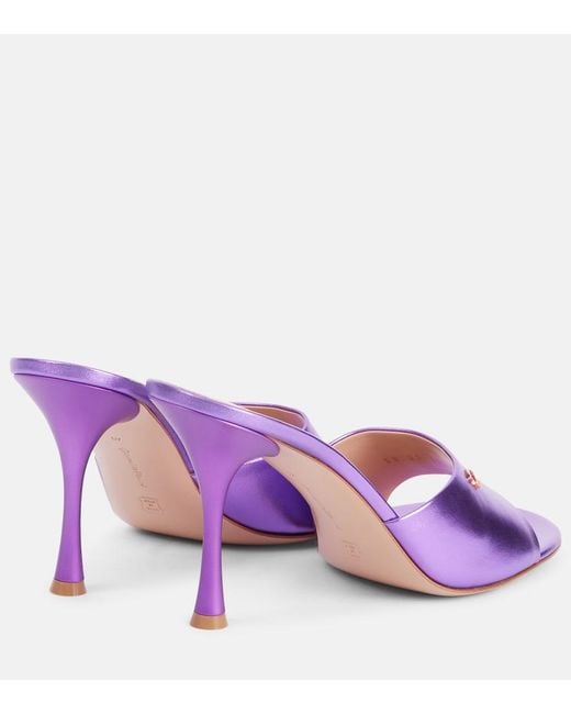 Gianvito Rossi Purple Logo Metallic Leather Mules