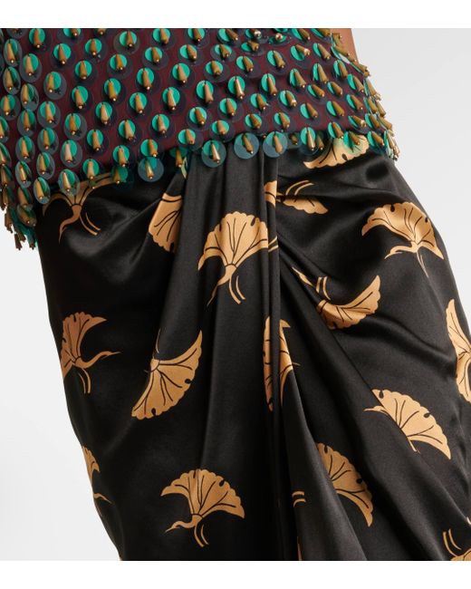 Dries Van Noten Black Silk Satin Midi Skirt